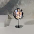Зеркало на ножке «Круг», двустороннее, с увеличением, d зеркальной поверхности 7,7 см, цвет серебристый - фото 10754005