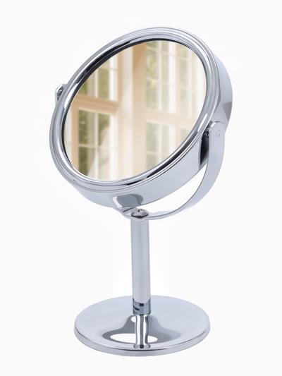 Зеркало настольное, с увеличением х2, двустороннее, 9×14.5 см, (d=7.7 см), металлическое