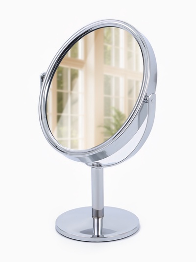 Зеркало настольное, с увеличением х2, двустороннее, 11×18 см, (9.4×11.5 см), металлическое