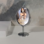 Зеркало на ножке «Овал», двустороннее, с увеличением, зеркальная поверхность 9,4 × 11,5 см, цвет серебристый - фото 8330252