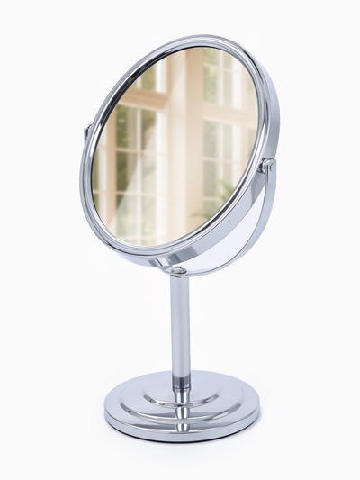 Зеркало настольное, с увеличением х2, двустороннее, 14×24 см, (12.5×14 см), металлическое