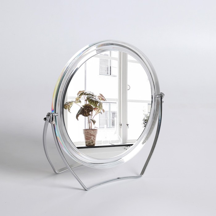Зеркало настольное «Круг», на подставке, двустороннее, с увеличением, d зеркальной поверхности 12,5 см, цвет прозрачный - Фото 1