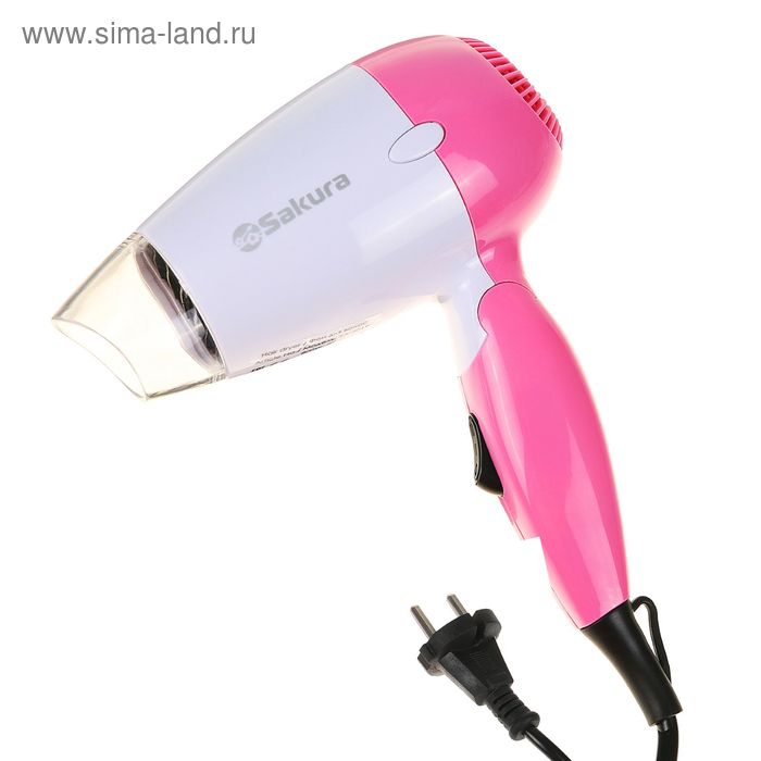 Фен для волос Sakura SA-4019P, 800 Вт, 2 темп. режима, складная ручка, насадка-концентратор - Фото 1