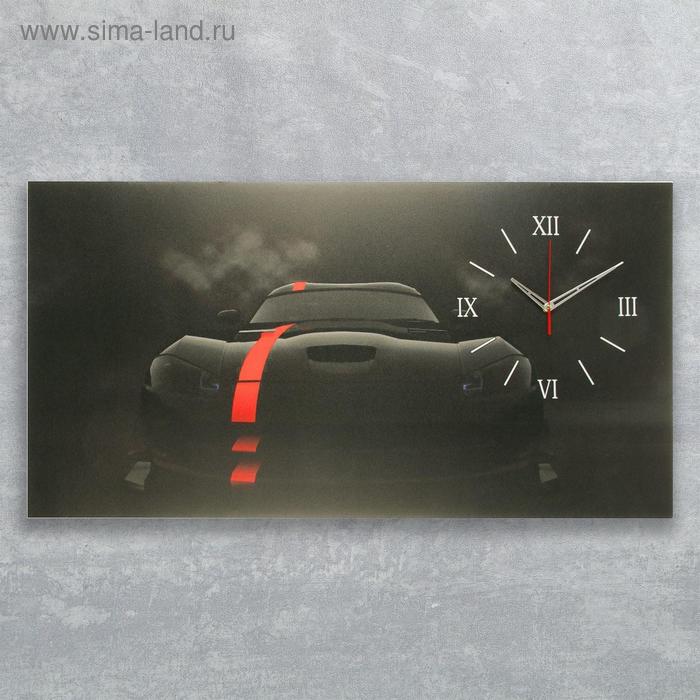 Часы-картина настенные, серия: Автомобили, "Чёрный спорткар", 50 х 100 см, микс стрелок - Фото 1