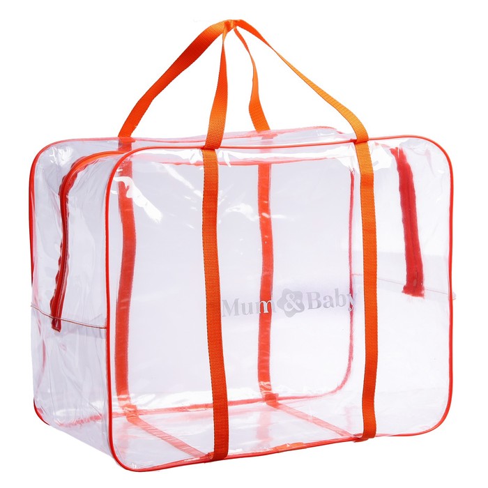 Сумка в роддом, размер 40х50х25 см, карман сбоку, цвет прозрачный/оранжевый, Mum&Baby - Фото 1