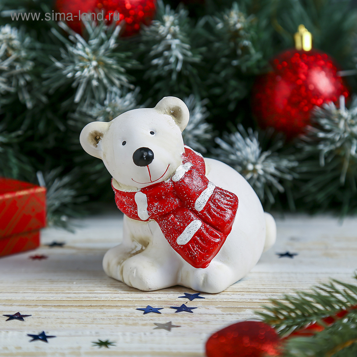 Сувенир керамика "Белый мишка в красном шарфике" 9х9х7 см - Фото 1