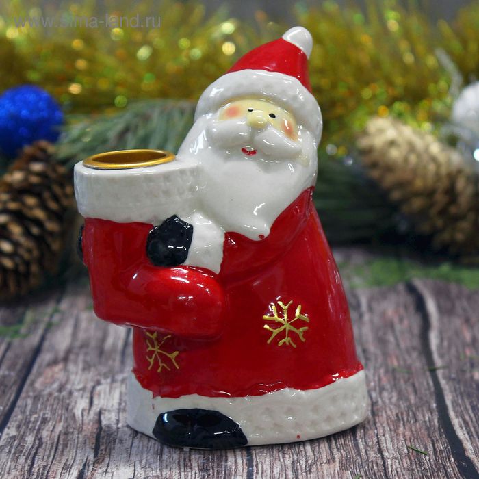 Сувенир керамика подсвечник "Дедушка Мороз с сапожком" 11,5х8х5,5 см - Фото 1