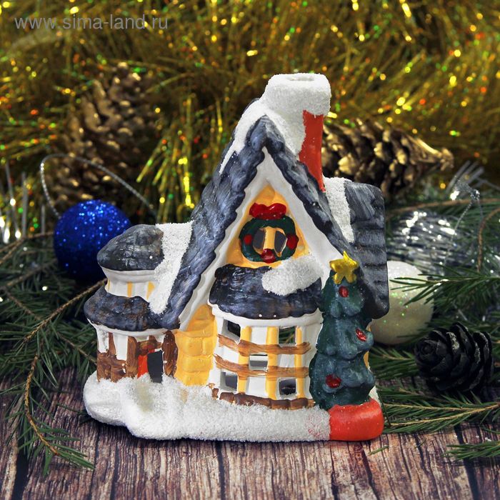 Сувенир керамика подсвечник "Новогодний домик с серой крышей" 11х9,5х5,8 см - Фото 1
