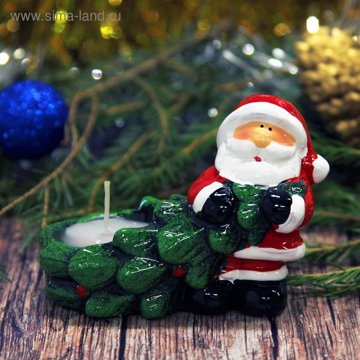 Сувенир керамика со свечой "Дед Мороз с еловой веткой" 6,5х8х5 см - Фото 1