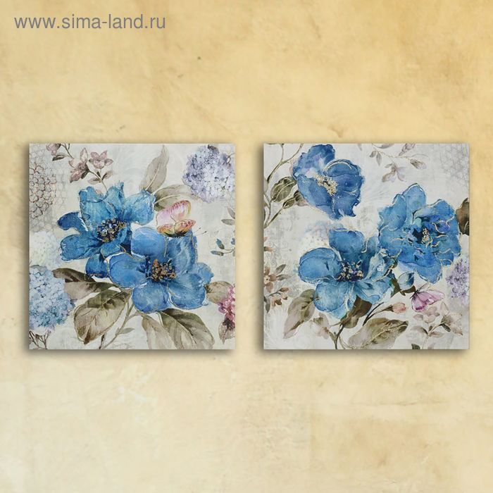 Картина на стекле "Голубые цветы" 28*28 см - Фото 1