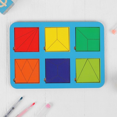 Рамка-вкладыш «Квадраты», дроби, 6 шт., 22 элемента, 2 уровень, МИКС