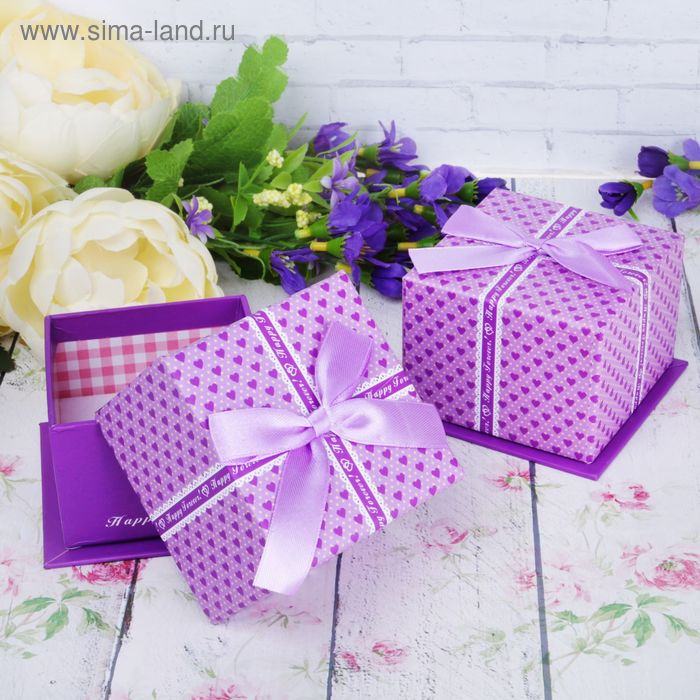Коробочка подарочная под набор "Сердечки" с бантом 8,5*8,5*5, цвет фиолетовый - Фото 1