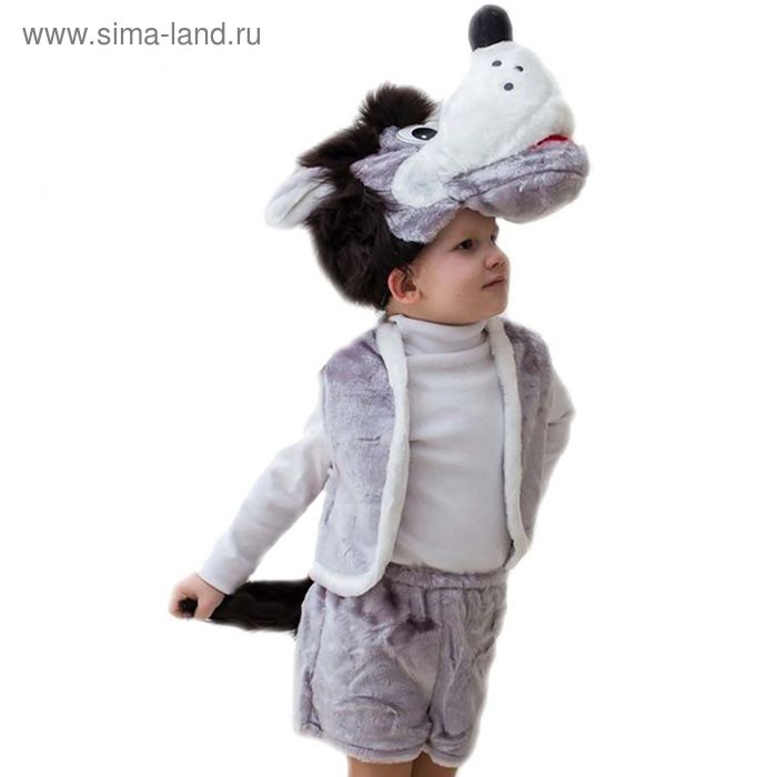 Карнавальный костюм "Волк", шапка, жилет, шорты с хвостом 5-7 лет, рост 122-134  989/б - Фото 1