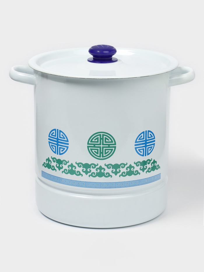 Мантоварка - позница, 12 л, 4 вставки, эмалированная, цилиндрическая, белая, рисунок МИКС - Фото 1