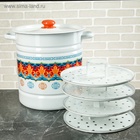 Мантоварка - позница, 12 л, 4 вставки, эмалированная, цилиндрическая, белая, рисунок МИКС - Фото 15