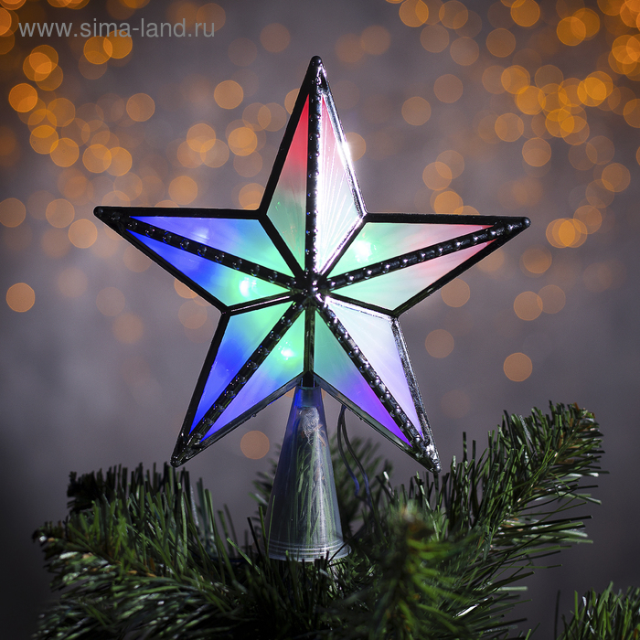 Светодиодная верхушка на ёлку «Звезда серебристая» 16 см, 10 LED, провод 2 метра, 220 В, свечение мульти - Фото 1