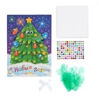 Аппликация перьями и стразами для детей на новый год «Ёлочка», набор для творчества - Фото 4