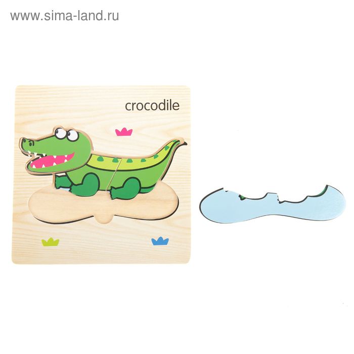 Пазл-вкладыш на деревянном основании "Крокодил" - Фото 1