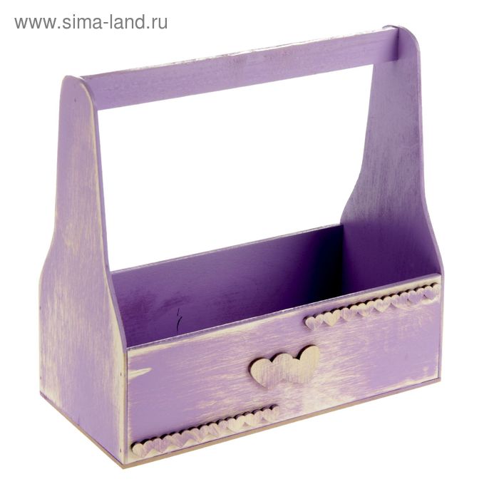 Кашпо деревянное Стелла Винтаж "Сердечки", с ручкой, фиолетовый - Фото 1