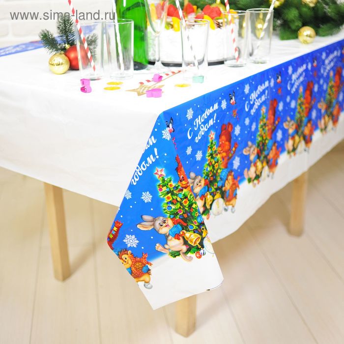 Скатерть «С Новым Годом», зверята, 180х137см - Фото 1