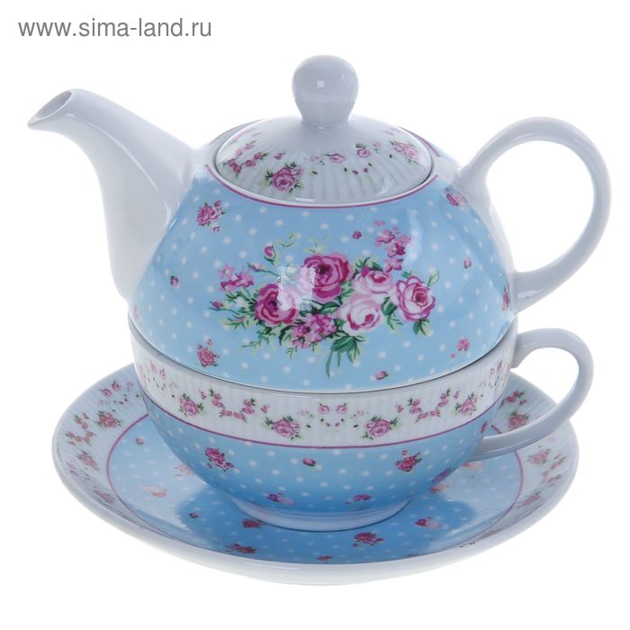 Набор чайный 3 предмета «Рондо»: чайник 330 мл, чашка 260 мл, блюдце D=15 см, цвет розовый УЦЕНКА 26 - Фото 1