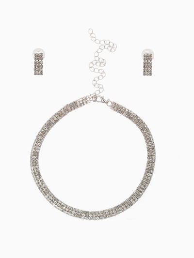 Набор 2 предмета: серьги, чокер «Лёд» три ряда, цвет белый в серебре, 30 см