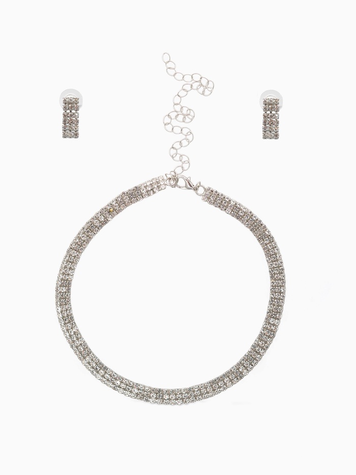Набор 2 предмета: серьги, чокер «Лёд» три ряда, цвет белый в серебре, 30 см - Фото 1