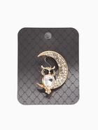 Брошь «Сова на месяце», чёрно-белая в золоте - Фото 5