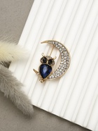 Брошь «Сова на месяце», бело-синяя в золоте - Фото 3