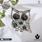 Брошь «Сова», большие глаза, серо-зелёная в серебре - Фото 2