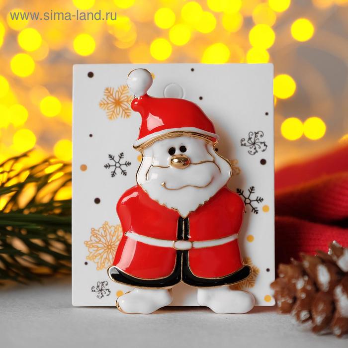 Брошь новогодняя "Дедушка мороз", цветная в золоте - Фото 1