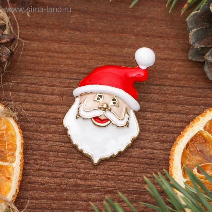 Брошь "Новогодняя сказка" Дед Мороз в колпаке, цвет красно-белый в золоте - Фото 1