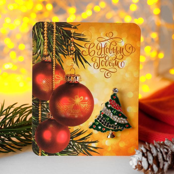 Брошь новогодняя «Ёлочка», разноцветная в золоте - Фото 1