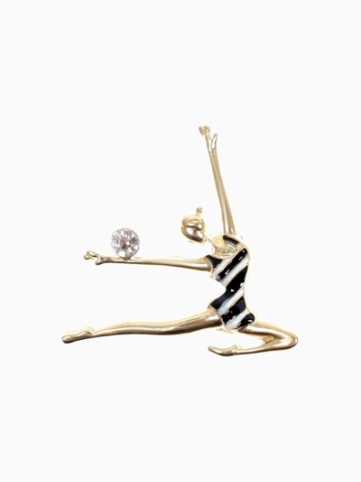 Брошь «Гимнастка с мячом», цвет чёрно-белый в золоте