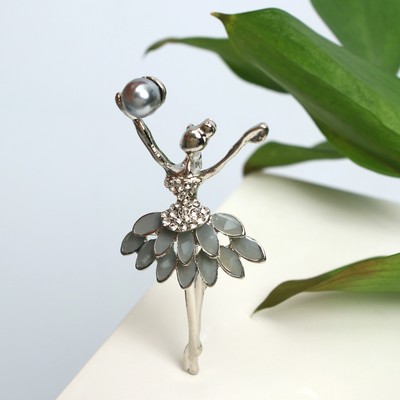 Брошь «Гимнастка в пачке», цвет серый в серебре