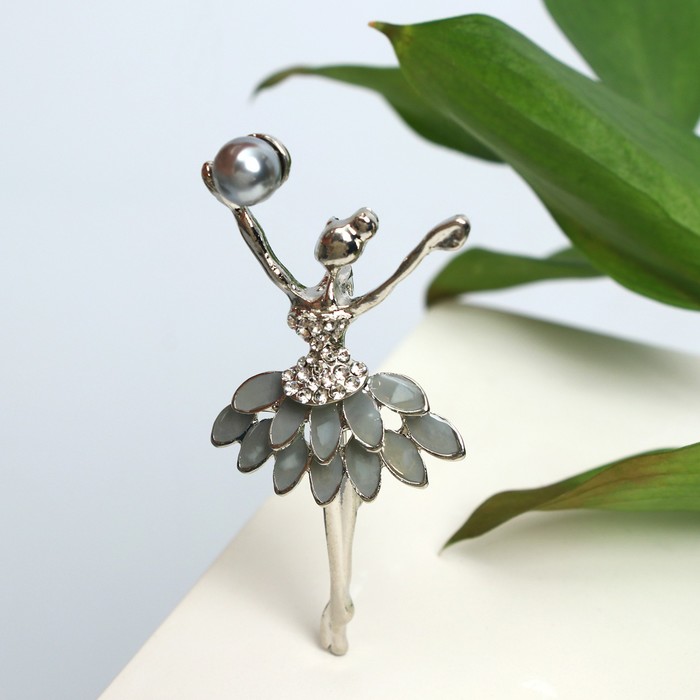 Брошь «Гимнастка в пачке», цвет серый в серебре - Фото 1