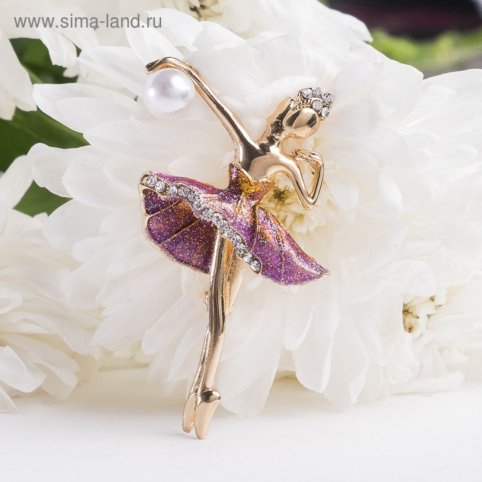 Брошь «Балерина с мячом», разноцветная в золоте - Фото 1