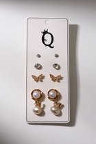 Серьги пусеты QF «Ассорти», 5 пар, зайчик, цвет белый в золоте - Фото 2