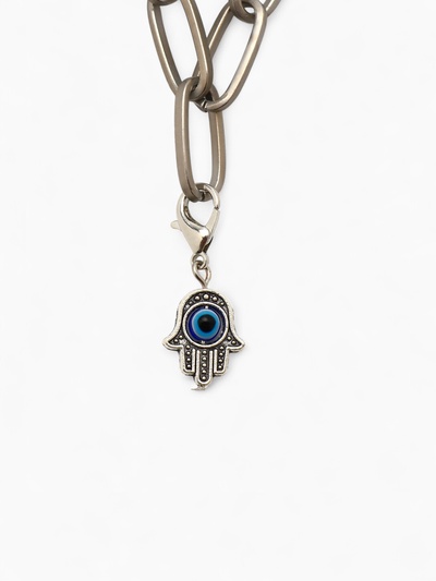Шарм для браслета на карабине «Оберег рука Хамса», синий в серебре