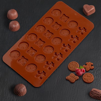 Форма для шоколада Доляна «Конфеты», 21×11 см, 24 ячейки, цвет коричневый
