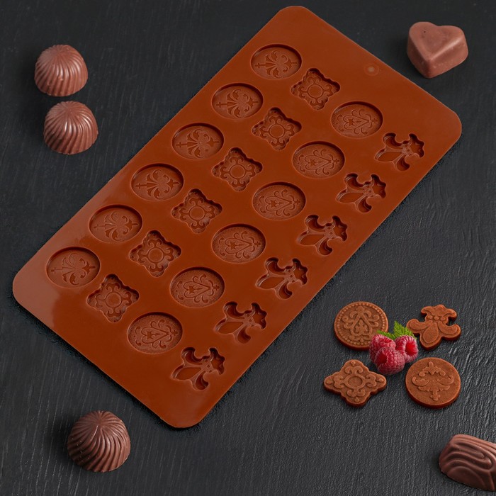 Форма для шоколада Доляна «Конфеты», 21×11 см, 24 ячейки, цвет коричневый - Фото 1