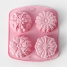 Форма для выпечки Доляна «Цветы. Цветочная долина», силикон, 14×16 см, 4 ячейки, цвет розовая - Фото 4
