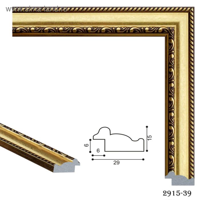 Багет пластиковый 29 мм x 15 мм x 2.9 м (ШxВxД), 2915-39, коричневый с золотым - Фото 1