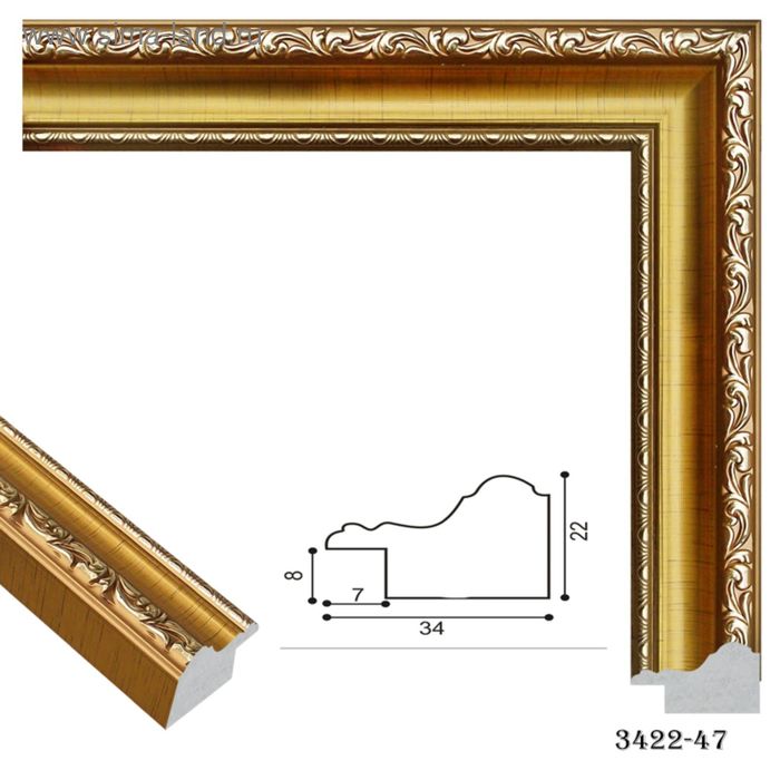 Багет пластиковый 34 мм x 22 мм x 2.9 м (ШxВxД), 3422-47, золотой с бронзой - Фото 1