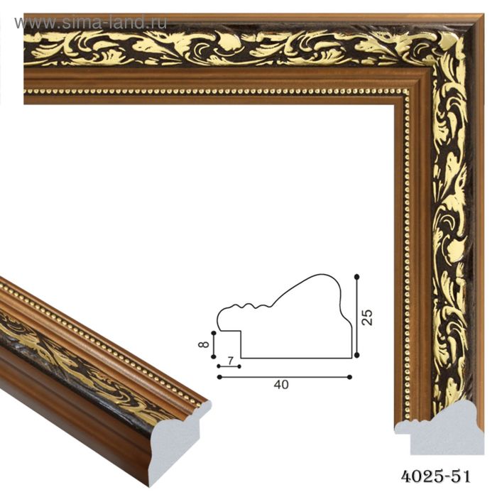 Багет пластиковый 40 мм x 25 мм x 2.9 м (ШxВxД), 4025-51, коричневый с золотым - Фото 1