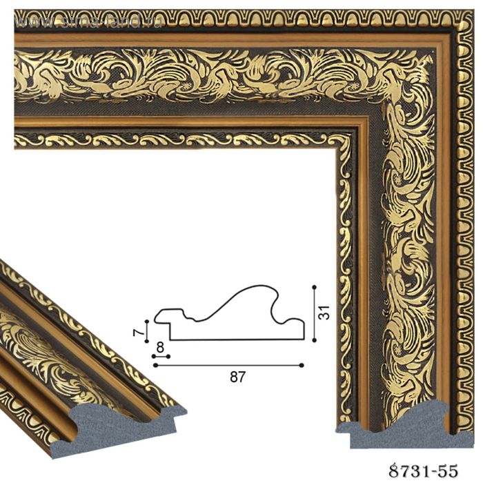Багет пластиковый 87 мм x 31 мм x 2.9 м (ШxВxД), 8731-55, тёмно-коричневый с золотым - Фото 1
