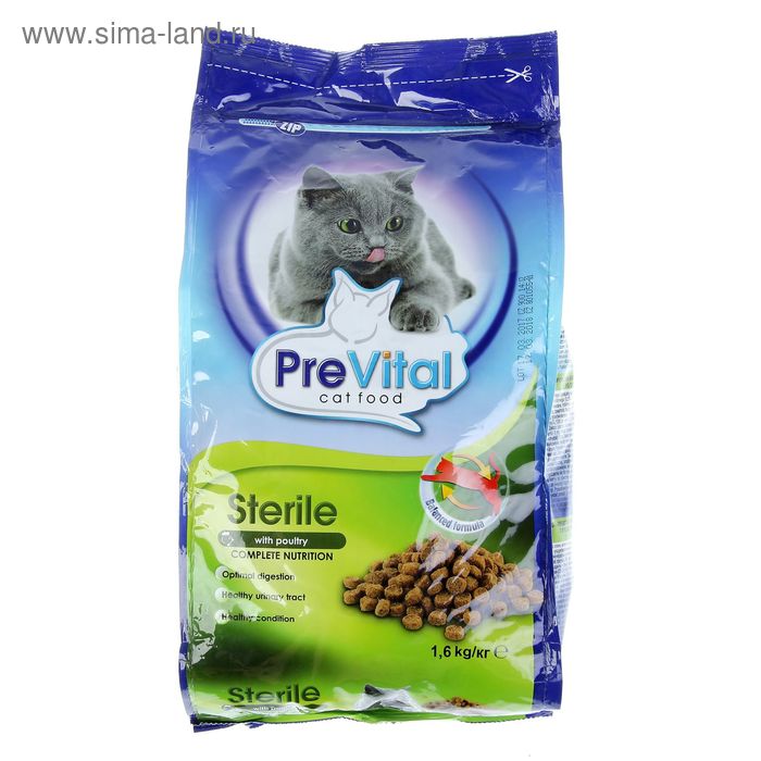 Сухой корм PreVital для стерилизованных кошек с птицей, 1,6 кг - Фото 1