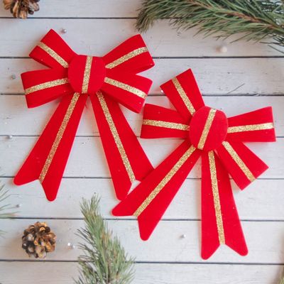 Украшение ёлочное "Бант с полосками" (набор 2 шт) 14х16 см красный