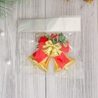 Ёлочная игрушка «Зимнее волшебство. Колокольчики с бантом» пластик, 8×6 см, красно- золотой - Фото 2