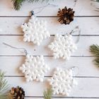 Украшение ёлочное "Белая снежинка" (набор 4 шт) d-6,5 см - фото 320003848